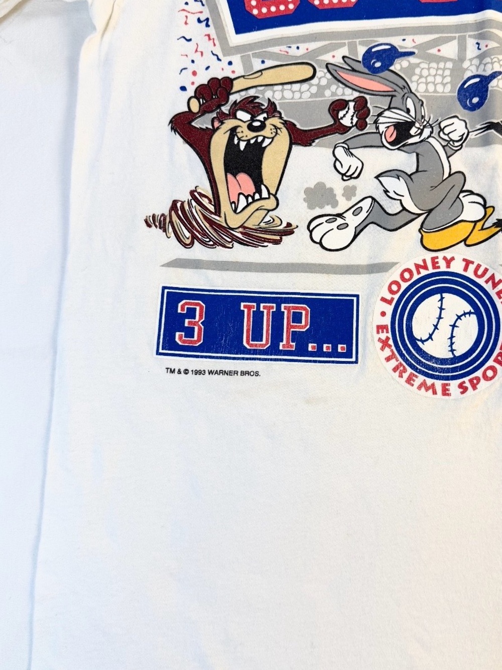 Vintage 90’s Looney Tunes Chicago Cubs Baseball Tee 3Up 3Down Large - Picture 8 of 11